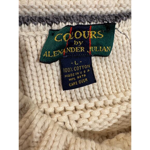 Vintage 90s Colours by Alexander Julian Cream 100% Cotton Knit Sweater Large - Picture 4 of 6